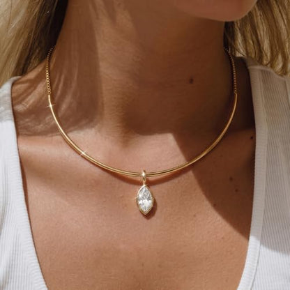 Gold Choker Necklace Dainty 14K Gold Plated Collar Necklace with Cubic Zircon Pendant Necklaces Fashion Minimalist Summer Crystal Collar Necklaces Boho Jewelry - style: CZ Horse eye Shape
