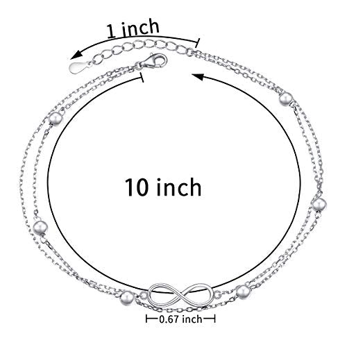 Flyow Anklet for Women S925 Sterling Silver Adjustable Foot Beaded Heart Charm Ankle Bracelet Anklets Jewelry - style: infinity 10+1