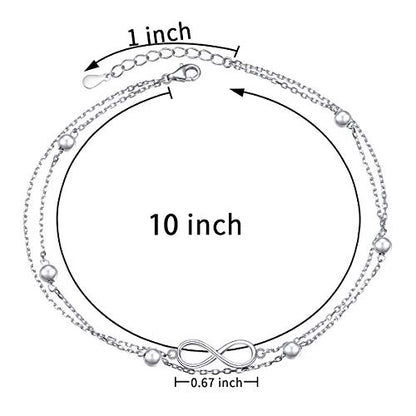 Flyow Anklet for Women S925 Sterling Silver Adjustable Foot Beaded Heart Charm Ankle Bracelet Anklets Jewelry - style: infinity 10+1
