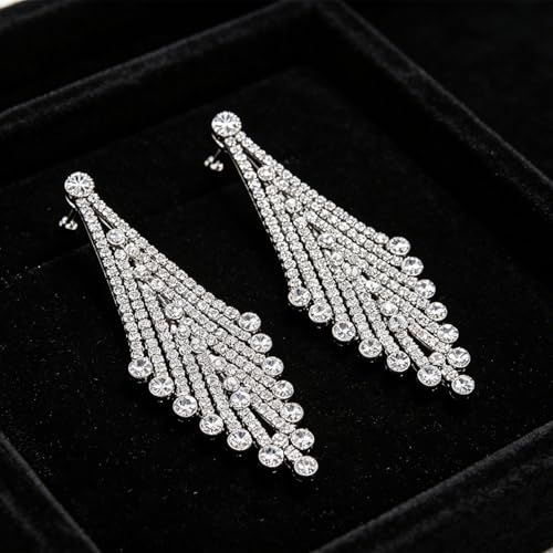 Rhinestone Earrings Dangling for Women Sparkly Silver Dangle Earrings Girls Long Chandelier Earrings Tassel Lightweight Ear Studs Cubic Zirconia (KE001S-W) - color: Dangle 616904S-YZ