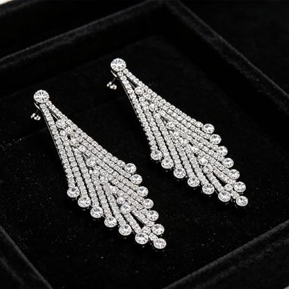 Rhinestone Earrings Dangling for Women Sparkly Silver Dangle Earrings Girls Long Chandelier Earrings Tassel Lightweight Ear Studs Cubic Zirconia (KE001S-W) - color: Dangle 616904S-YZ