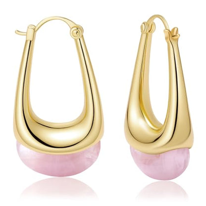Acrylic Gold Hoop Earrings Chunky Statement Dangle Drop Huggie Earring Colorful Resin Jewelry for Women - color: Pink