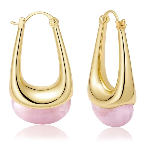 Acrylic Gold Hoop Earrings Chunky Statement Dangle Drop Huggie Earring Colorful Resin Jewelry for Women - color: Pink