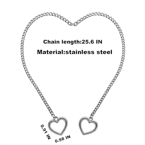 Slip Chain Choker for Women Handmade Black Stainless Steel Cuban Chain Chunky Moon Bat Raven Skull Pendant Gothic Punk Rock Collar Adjustable Lariat Y Necklace for Men - style: Silver Heart 2