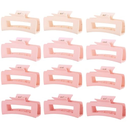 12 Pcs Pink Large Square Hair Claw Clips for Women, 4.3-Inch Matte Rectangle Claw, Strong Hold Non-slip Hair Clips for Thick & Thin Hair - color: Pink