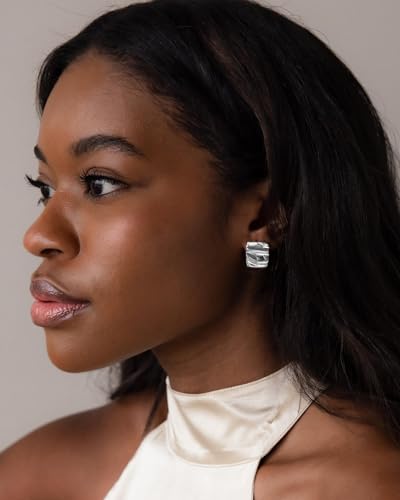 Gold Chunky Earrings for Women Trendy, 14K Gold Plated Dainty Kont Earrings Statement Minimalist Hypoallergenic Stud Earrings - color: Aimran & Silver