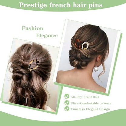 4 PCS French Hair Pins for Women Lialys Prestige Hair Pins for Buns, Updos & French Twist Hair Tool, Acetate Hair Pins Ideal for Thin & Thick Hair - color: black witer