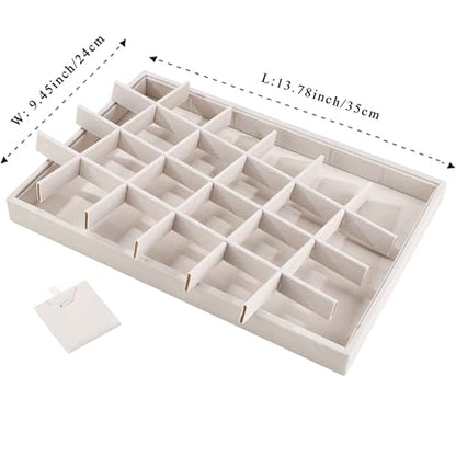 24 Grid Jewelry Tray Velvet Jewelry Display Tray with Removable Dividers | Jewelry Organizer Stackable Trays for Earrings Necklaces Bracelet Rings Display Showcase - Beige - color: Beige