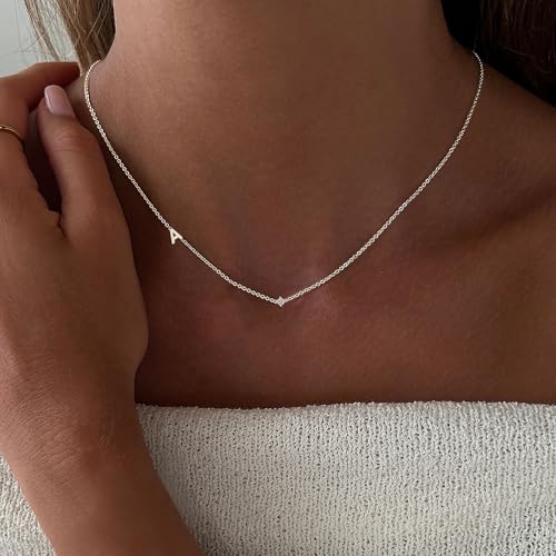 Gold Necklace for Women, Dainty Initial Necklace 14K Gold Plated Dainty Sideways Letter Necklace Personalized Gold Necklace Simple Initial Choker Necklaces for Women Trendy Jewelry Gifts - color: Silver, style: K