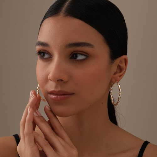 LeCalla 925 Sterling Silver Large Hoop Earrings | Lightweight High-Polished Italian Handmade Earring Hoops | Round Shaped Statement Hoops Earring for Women - color: Twisted Two_Tone-45MM