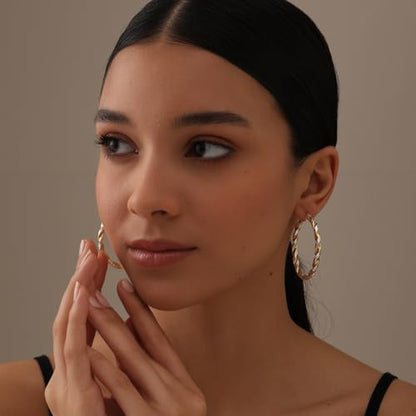 LeCalla 925 Sterling Silver Large Hoop Earrings | Lightweight High-Polished Italian Handmade Earring Hoops | Round Shaped Statement Hoops Earring for Women - color: Twisted Two_Tone-45MM