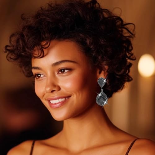 Unicra Silver Rhinestone Teardrop Earrings Crystal Wedding Bridal Dangle Earrings Prom Drop Earrings for Women and Brides - color: All Black