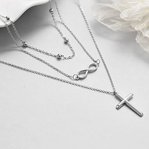 MONGAS Boho Layered Necklace Sterling Silver Triple 3 Stacked Vertical Bar Triangle Long Layering Necklaces Christmas Jewelry Gifts for Women - style: Infinity Cross