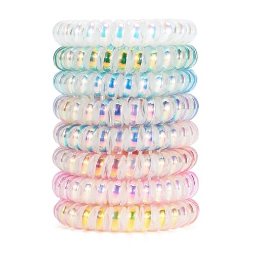 Dazzle Spiral Hair Ties (Colorful, 8 Pcs) - Coil Plastic Spiral Ponytail Holders for Thick Hair, No Crease Phone Cord Ties for All Hair Types - color: Dazzle Colorful(8PCS)