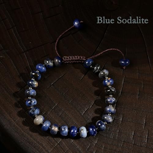 468Handmade Adjustable Natural Gemstone Crystal Bracelet Healing Power Energy Inspirational Gifts with Card for Unisex - color: 08-Blue Sodalite(Wisdom), size: 5x8mm