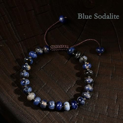 468Handmade Adjustable Natural Gemstone Crystal Bracelet Healing Power Energy Inspirational Gifts with Card for Unisex - color: 08-Blue Sodalite(Wisdom), size: 5x8mm