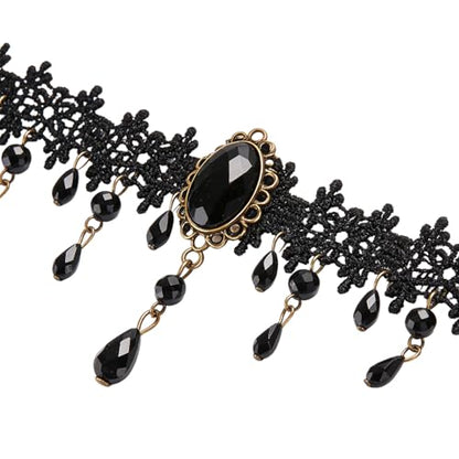 Black Choker for Women, Adjustable Layered Velvet Leather Lace Collar necklace, Goth necklace Gifts - color: Black Crystal