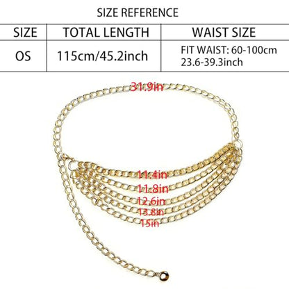 Women's chain belt waist chain belt multi-layer body belly chain dress suitable - color: Silver