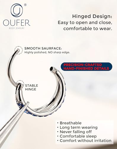 OUFER Double Hoop Nose Ring, 20G Nose Piercing Surgical Steel Nose Rings for Women, Elegant Nose Rings Hoops Perfect for Daily Nostril Piercing Jewelry - color: Silver+Green CZ