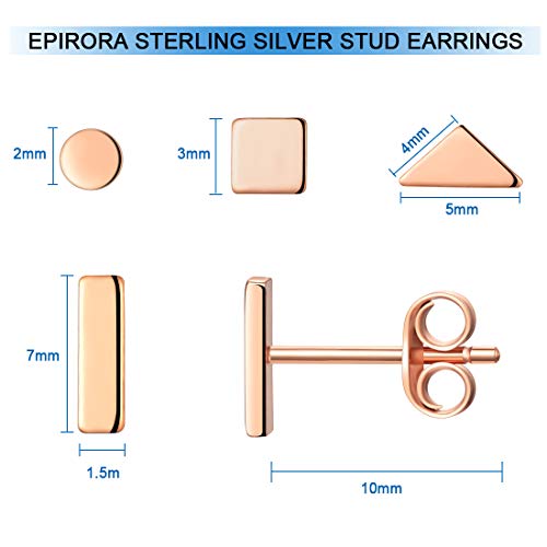 EPIRORA Sterling Silver Stud Earrings for Women Men- 4 Pairs of Hypoallergenic Simple Geometric Small Stud Earring Set Tiny Circle Triangle Square Bar Stud Earrings Mini Cartilage Tragus Earrings - style: Style 1- Rose Gold