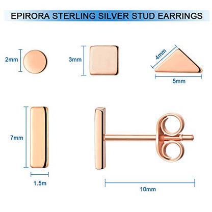 EPIRORA Sterling Silver Stud Earrings for Women Men- 4 Pairs of Hypoallergenic Simple Geometric Small Stud Earring Set Tiny Circle Triangle Square Bar Stud Earrings Mini Cartilage Tragus Earrings - style: Style 1- Rose Gold
