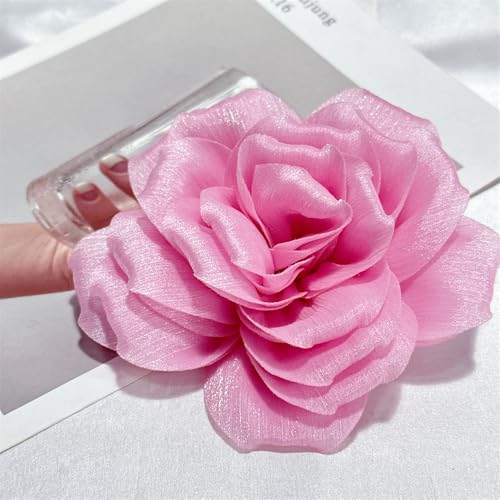 Flash Camellia Flower Brooch Pin for Women Men Elegant Texture Fabric Dahlia Rose Floral Brooches Lapel Pins Dainty Wedding Holiday Party Costume Dress Accessories Jewelry - color: Pink
