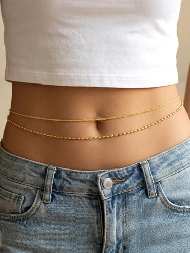 Waist Chain Silver Beads Belly Chain Gold silver Women Dainty Body Jewelry Accessories - color: gold shiny beaded - 24 + 8 in