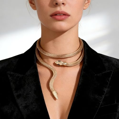 Bendable Snake Chain Necklace for Women Arm Cuff Flexible Twisty Multi-purpose DIY Bracelet and Punk Choker Trendy Medusa Snake Jewelry Gift - style: Gold Color