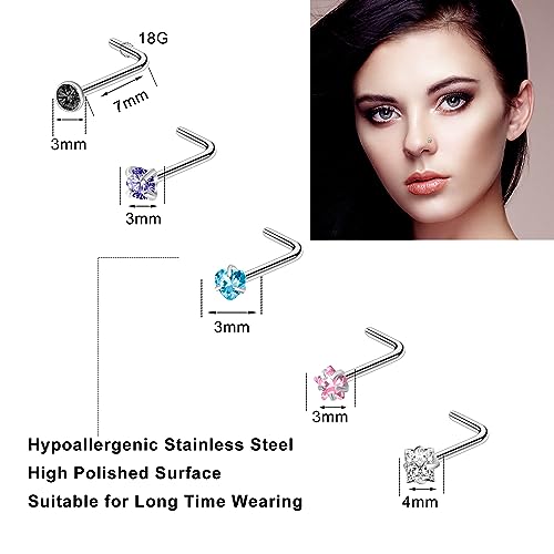 36-44 Pcs 18G 20G Nose Rings Studs Nose Rings for Women Nose Piercings Jewelry Surgical Stainless Steel Nose Studs Moon Star Heart Butterfly Hypoallergenic Body Piercing Jewelry for Women Men - color: 18G Colorful C-L Shape- 40 Pcs