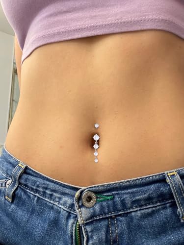 Clicker Belly Button Rings for Women Dangle Belly Rings Cute CZ Opal Reverse Navel Rings Body Piercing Jewelry for Women 14G Silver Gold Tone - style: B: Dangle CZ