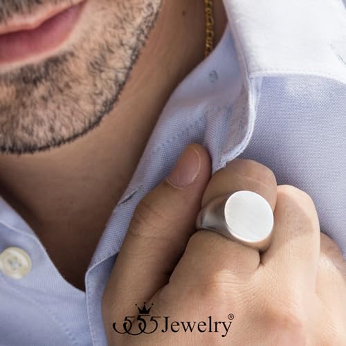 555Jewelry Stainless Steel Solid Plain High Polish Round Signet Ring for Men - color: Silver Matt