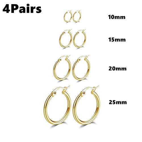 4 Pairs Stainless Steel Round Hoop Cute Huggie Earrings For Women Small Hoop Earring Set(10mm,15mm,20mm,25mm) - color: Gold Tone-4Pairs