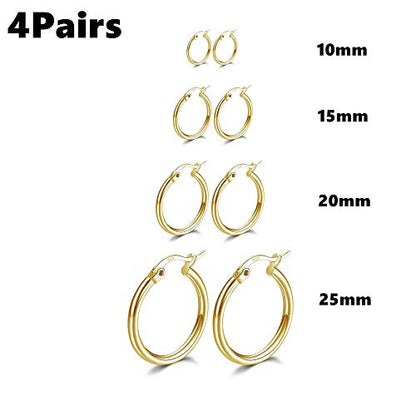 4 Pairs Stainless Steel Round Hoop Cute Huggie Earrings For Women Small Hoop Earring Set(10mm,15mm,20mm,25mm) - color: Gold Tone-4Pairs