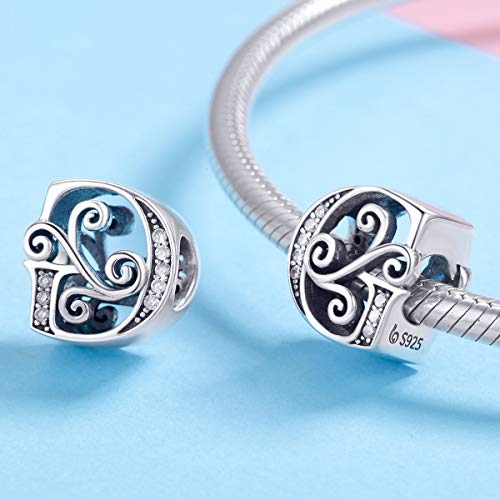 BISAER 925 Sterling Silver Initial Letter A-Z Charms for Bracelets Alphabet Beads Charm Jewelry Gifts - color: Letter G