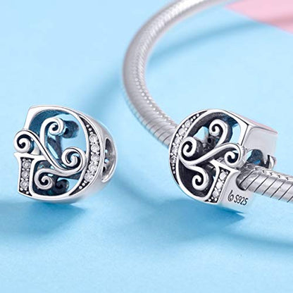 BISAER 925 Sterling Silver Initial Letter A-Z Charms for Bracelets Alphabet Beads Charm Jewelry Gifts - color: Letter G