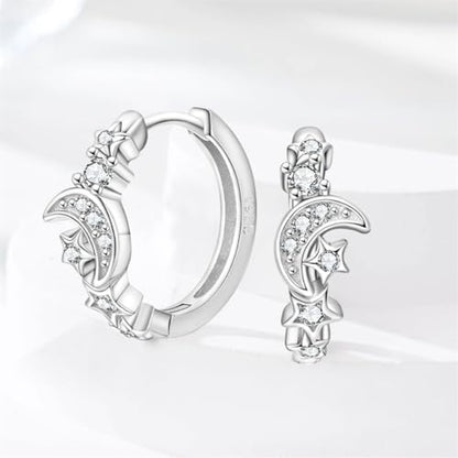 925 Sterling Silver Huggie Hoop Earrings for Women with 5A Cubic Zirconia Jewelry Birthday Gift - style: Moon