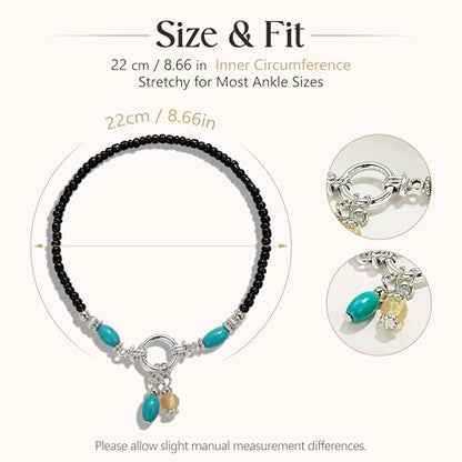 Fesciory Beaded Ankle Bracelets for Women, Boho Shell Anklet Set with Starfish Conch Seashell, Adjustable Hawaiian Summer Beach Foot Jewelry Fashion Gift - style: Bead(Black)