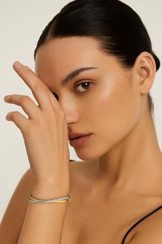 LILIE&WHITE Gold And Silver Bracelets For Women With Braided Design Chic Gold Bangle Statement Bracelet Cuff Bracelets Fashion Jewelry - color: SL22885A