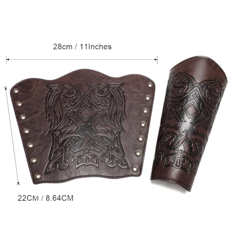 Medieval Leather Bracers Dragon Embossed Viking Leather Bracers Leather Arm Armer Cuff Leather Gauntlet Costumes Accessories - style: Viking Angle Wings Leather Bracers-dark Brown