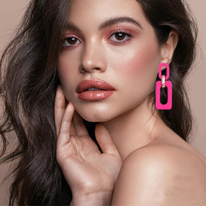 Geometric Square Earrings for Women Lightweight Colorful Color Block Acrylic Chunky Geometric Rectangle Oval Link Chain Statement Earring - style: Rose Red Rectangle