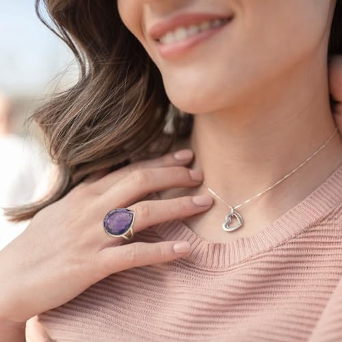 Crystal Ring for Women, Natural Rose Quartz Green Fluorite Ring for Her, Teardrop Shape Gemstone Ring, Handmade rose quartz Jewelry Adjustable Ring. - color: Amethyst