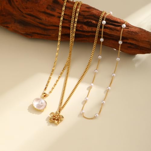 Hothty Layered Shell Starfish Necklaces for Women,Dainty Waterproof Boho Charm Pendant Necklace Seashell Pearl Beach Necklaces Set Jewelry Gifts - color: shell necklace-1010