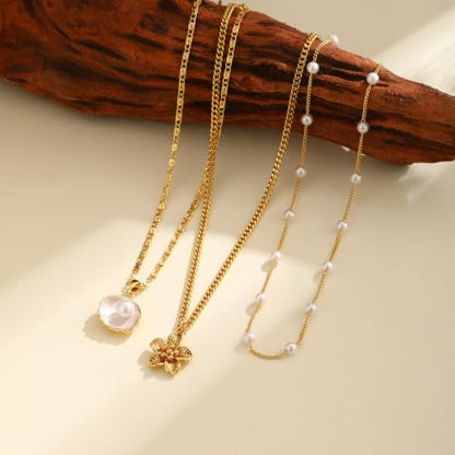 Hothty Layered Shell Starfish Necklaces for Women,Dainty Waterproof Boho Charm Pendant Necklace Seashell Pearl Beach Necklaces Set Jewelry Gifts - color: shell necklace-1010
