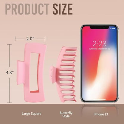 Pink Hair Clips for Women -8 Pack 4.3 Inch Large Hair Claw Clips for Women Thin Thick Curly Hair, Big Banana Clips,Strong Hold jaw clips - color: Pink