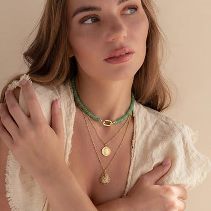 CONRAN KREMIX Colorful Stone Beaded Necklace for Women,Natural Gemstone Bead Choker Necklaces Boho Summer Beach Layering Necklace Jewelry Gift for Women - color: Green