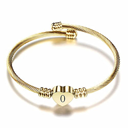 VQYSKO Heart Initials Stainless Steel Bracelet fo Woman Jewelry Gift - color: Gold O