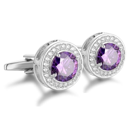 Crystal Cufflinks for Men CZ Cuff Links Sparkle Diamond Gold Ornate Cufflinks for Wedding Groom Best Man - style: Purple