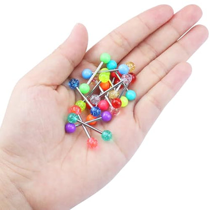 12/16/24Pcs Tongue Rings for Women Candy Color Ball Tongue Nipple Piercing 14G Surgical Steel Barbell Tongue Retainer Body Jewelry Bar Length 16mm - style: Colorful-16Pcs