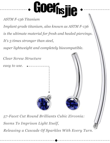 F136 Titanium 16g 6/8/10mm Eyebrow/Rook/Snug/Vertical-Labret/VCH/Snake-Eyes/Anti-Tragus/Christina/Daith/Belly-Button/Bridge/Hood/Surface Curved Barbell Piercing Jewelry for Women Men - color: Blue, size: 8 mm (5/16 in)