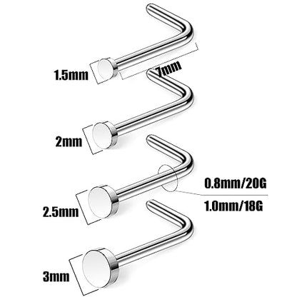 4pcs Grade 23 Titanium Nose Studs 20G/18G Flat/CZ Tiny Nose Rings Hypoallergenic G23 Nostril Piercing Jewelry for Women Men 1.5mm 2mm 2.5mm 3mm Flat Nose Bone Straight/Screws/L Shaped - color: 4pcs L shape Flat(1.5mm 2mm 2.5mm 3mm)